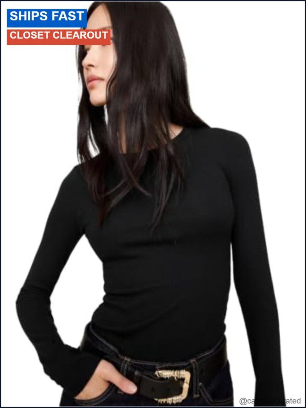 Ribbed Crew Neck Slim Fit Long Sleeve T-Shirt Cotton Modal Blend Tee